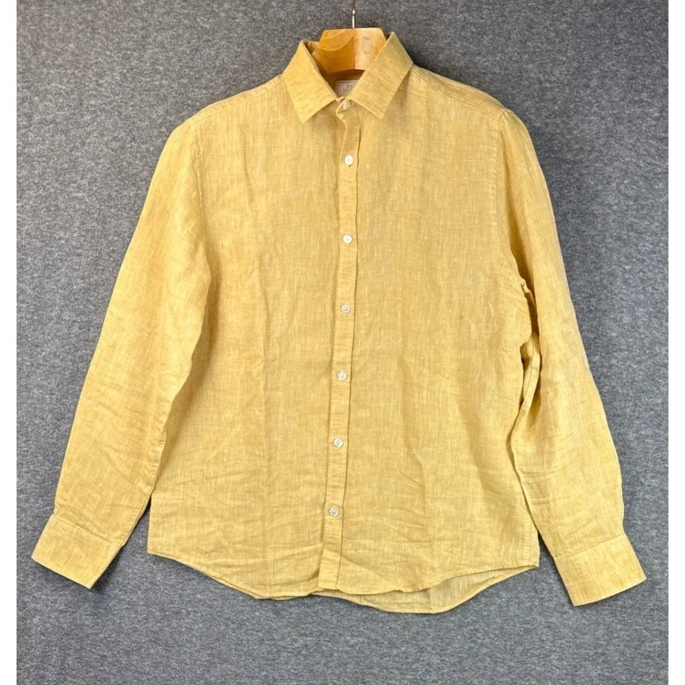 Baird McNutt Murano Yellow Linen Button Down Shirt Long Sleeve Women Size M Chic - Picture 2 of 11